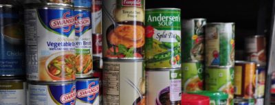 Cans of food on shelf