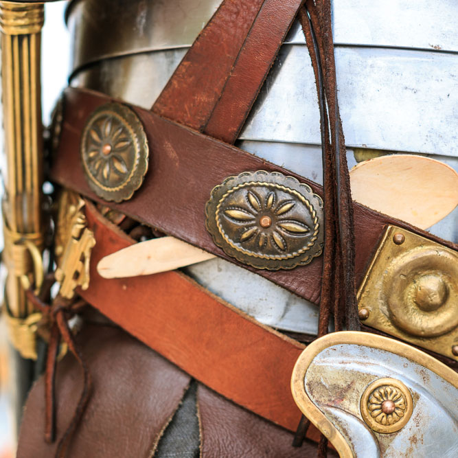 Roman Legion leather belt and sword up-close