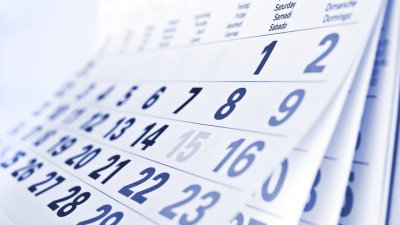Calendar with blue numerical dates