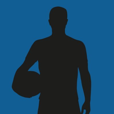 Silhouette of a man holding a basketball on a blue background