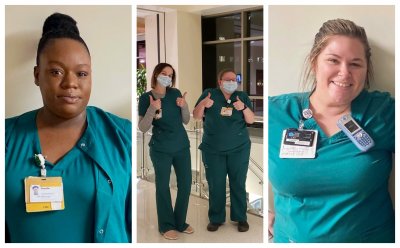 Nursing Students in Green Scrubs smiling