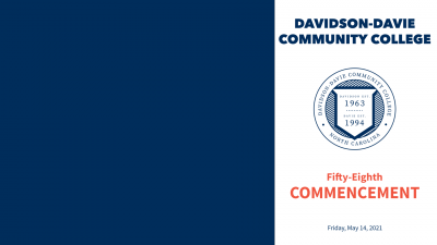 Image of Davidson-Davie College Seal. Text reads: "Davidson-Davie Community College fifty eight Commencement"