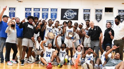 The STORM celebrates its victory in the Region 10 championship game