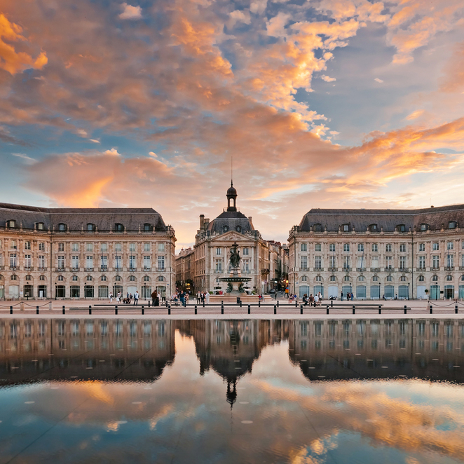 Large Building with reflection in water in Bordeaux, FranceBordeaux