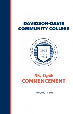 2021 Commencement Program Cover. Text reads: "Davidson-Davie Community College Fifty-Eighth Commencement"