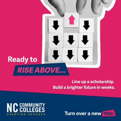 Text reads: "Ready to Rise above. Line up a scholarship. Build a brighter future in weeks"