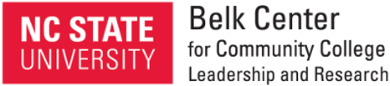 Logo for NC State University's Belk Center for Community College Leadership and Research