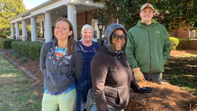 Two teams from the college spruced up the landscaping at the Thomasville post office and the Woman’s Club as part of the ReViLLEing downtown revitalization project.