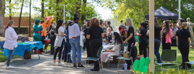 Students in Davidson-Davie Courtyard during Spring Fling event.