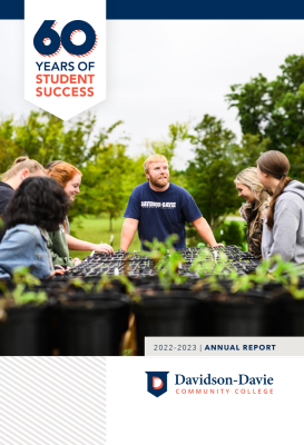 2022-2023 Annual Report Cover that shows photo of Sustainable Agriculture photo along with text that reads "60 Years of Student Success"